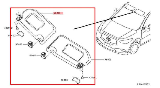 14-20 Infiniti QX60 FWD Front RH and LH Side Sun Visor Set w/ Illuminated Mirror - Alshned Auto Parts