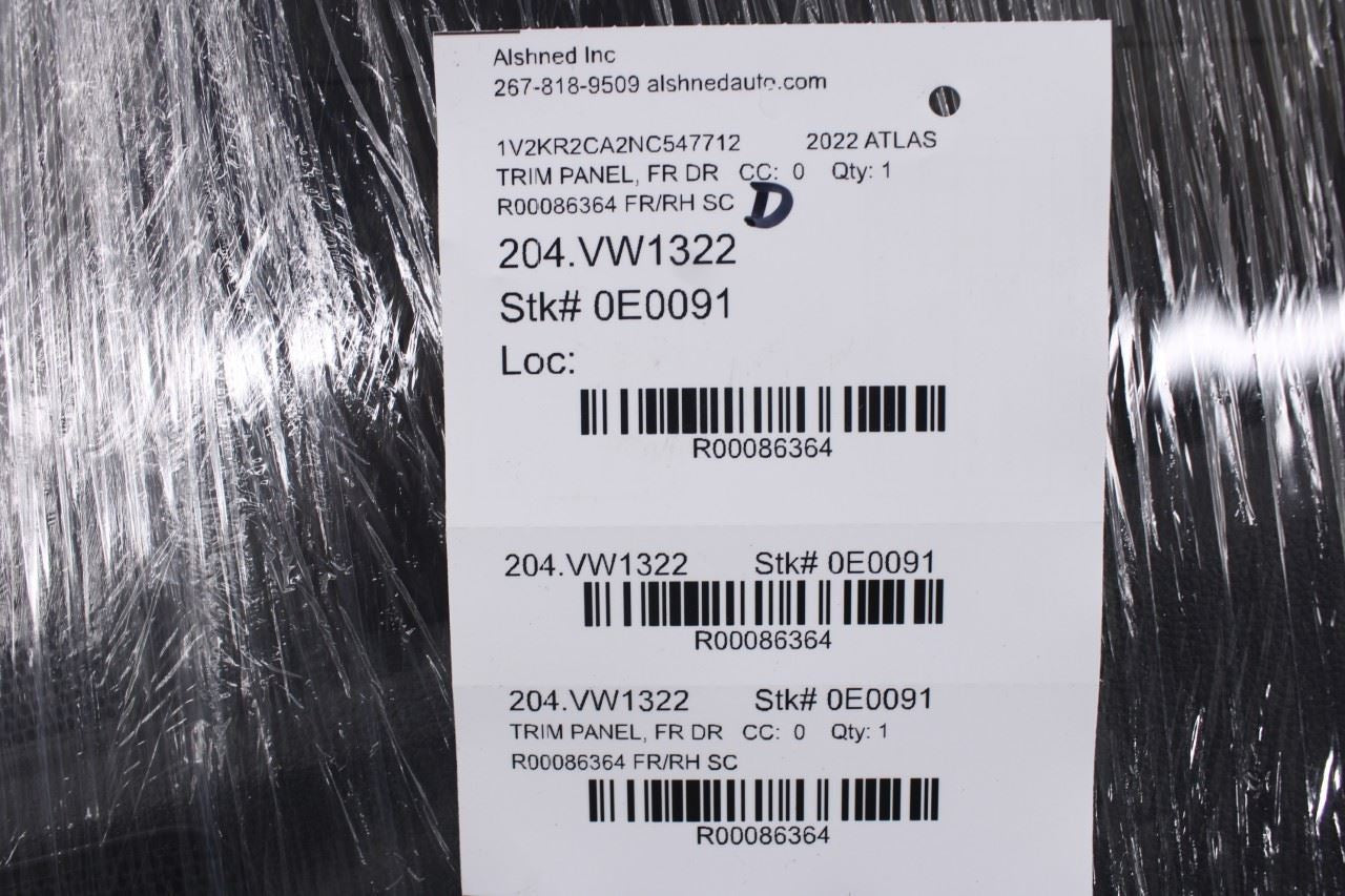 21-23 Volkswagen Atlas SE Front Right Side Door Trim Panel 3CN867012TZRX *ReaD* - Alshned Auto Parts