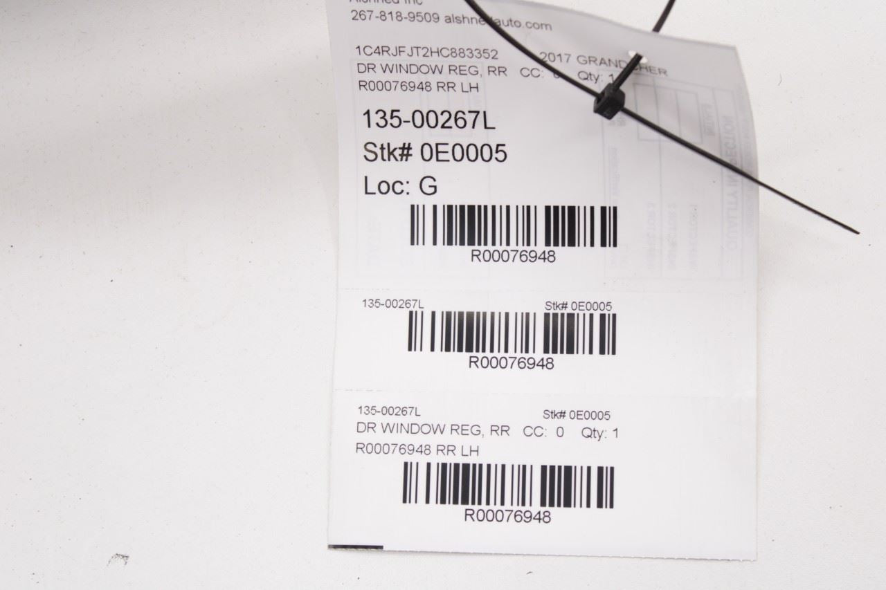 2011-22 Jeep Grand Cherokee Summit RR LH Door Window Regulator w/ Carrier Plate - Alshned Auto Parts