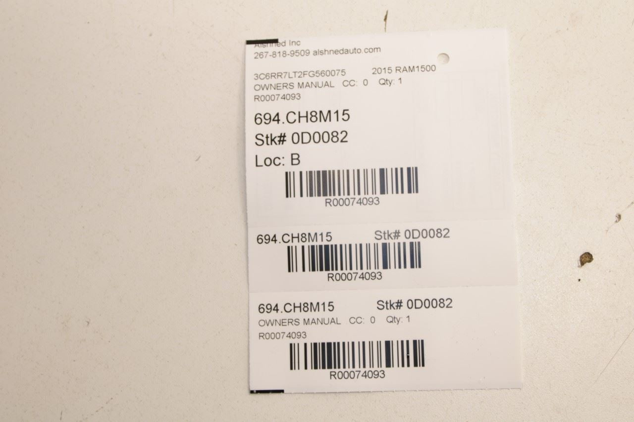 2015 Ram 1500 Big Horn User Guide Set with Case R74093 - Alshned Auto Parts