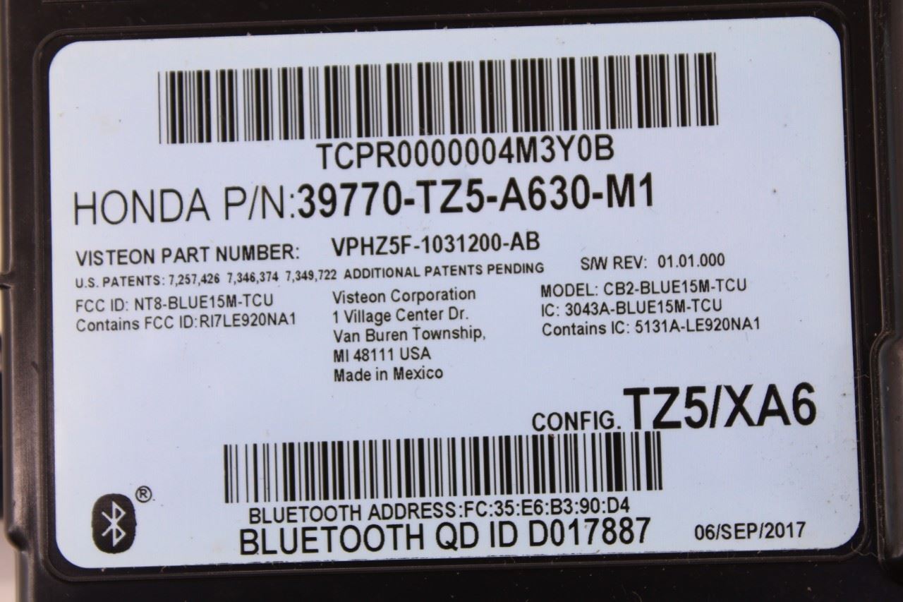 2016-2017 Acura MDX w/Technology Pkg Telematics Communication Control Module OEM6