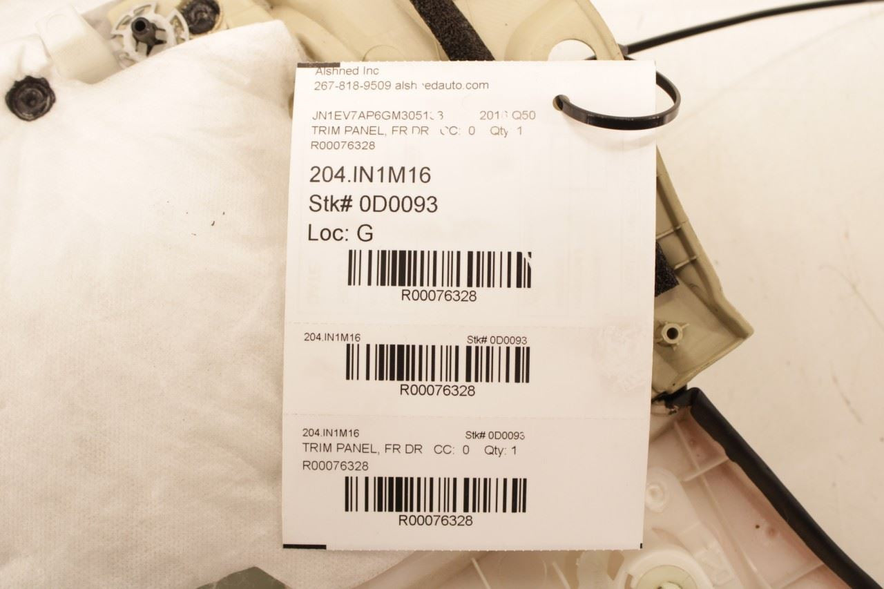 2014-2020 Infiniti Q50 Premium Front Right Passenger Door Trim Panel 80900-4HH0B - Alshned Auto Parts