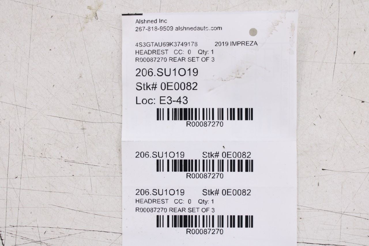 17-21 Subaru Impreza Limited Rear Right LH Side and Center 2nd Row Seat Headrest13