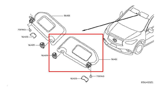 18-20 Infiniti QX60 Pure Front Driver Left Side Sun Visor w/ Illuminated Mirror - Alshned Auto Parts