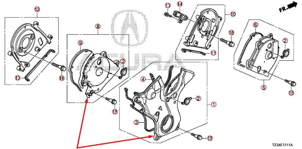 2015-20 Acura TLX Tech 3.5L Engine Lower w/ Rear Upper Timing Cover 11810RCAA011