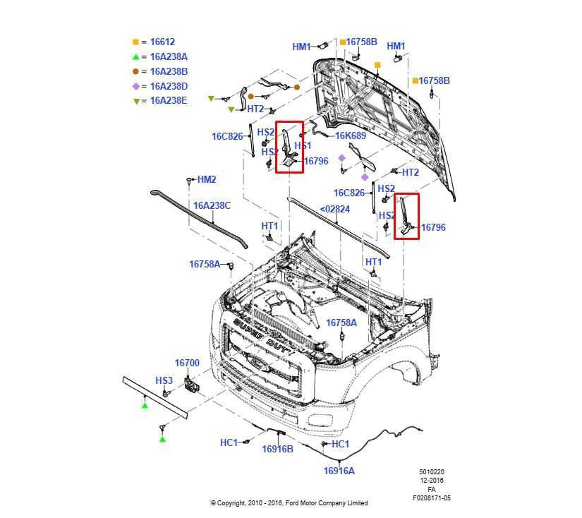 11-16 Ford F250 Lariat Front Right Passenger and Left Driver Side Hood Hinge Set - Alshned Auto Parts