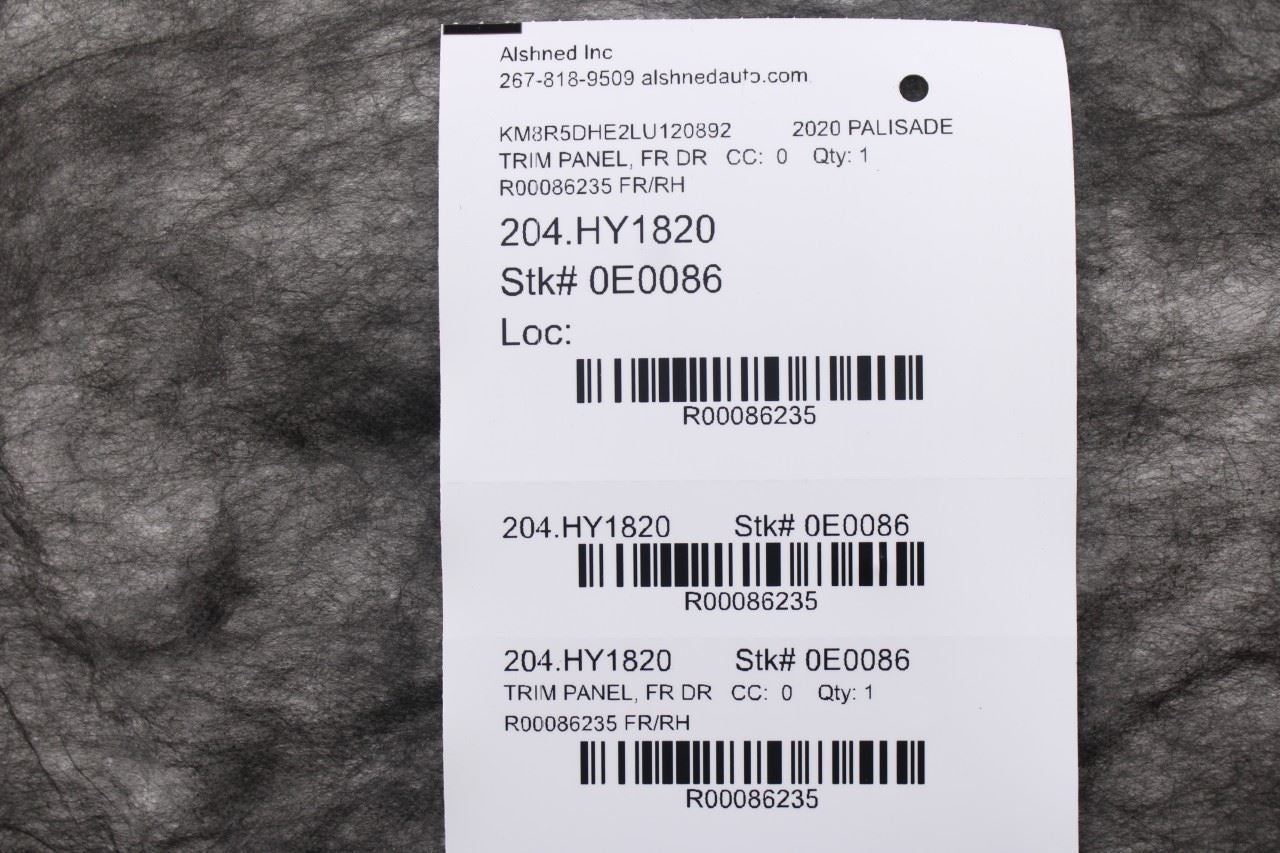 2020-22 Hyundai Palisade Limited AWD Front Right Door Trim Panel 82308-S8340-NBX21