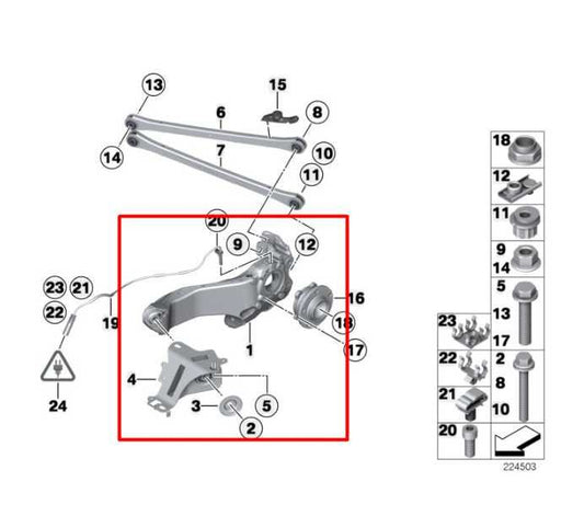 11-16 Mini Countryman Cooper S AWD Rear RH Side Trailing Arm Spindle Knuckle Hub - Alshned Auto Parts