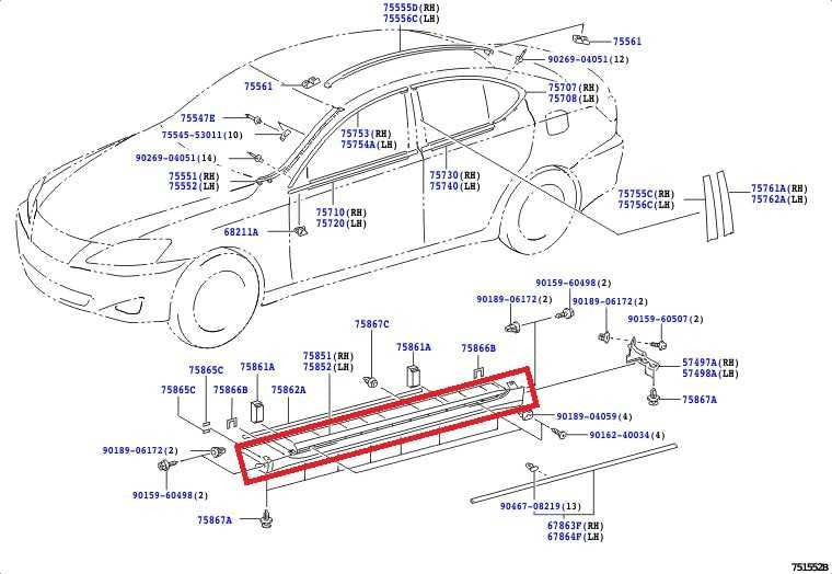 2006-2013 Lexus IS250 Right Side Rocker Skirt Panel Molding 75851-53011 *ReaD* - Alshned Auto Parts