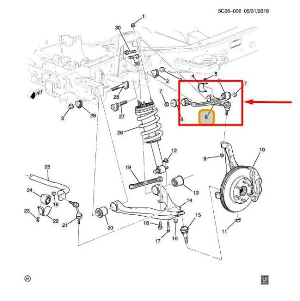 2019-2023 Chevrolet Silverado 1500 FR Right Side Upper Control Arm 84437972 OEM - Alshned Auto Parts