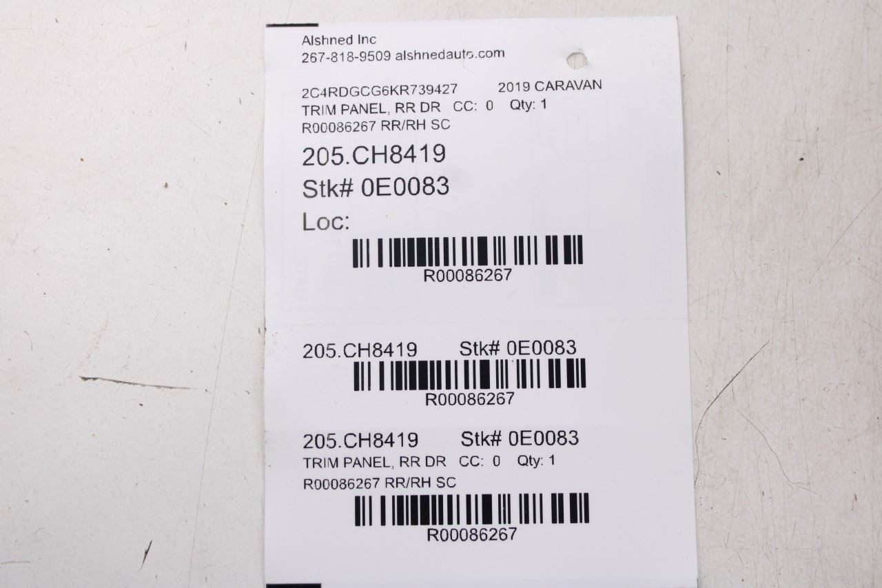 11-20 Dodge Grand Caravan SXT Rear Right Side Sliding Door Trim Panel 1UW12BD1AA - Alshned Auto Parts