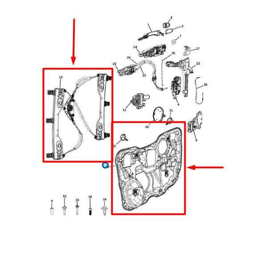 2018-21 Jeep Cherokee FR RH Side Door Window Regulator w/ Carrier 68227256AA OEM - Alshned Auto Parts