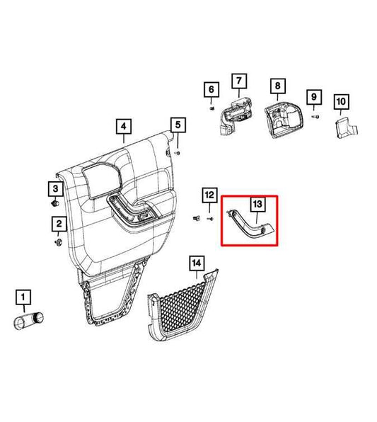 2011-18 Jeep Wrangler Sahara Rear Left Door Panel Handle Cover 1RE67JSLAE *ReaD* - Alshned Auto Parts