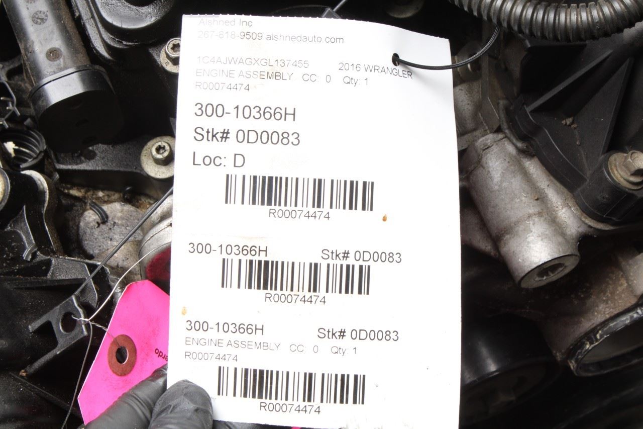 2014-18 Jeep Wrangler Sport 2dr 3.6L Engine Motor VIN G 8th digit 95K 68082776AE - Alshned Auto Parts