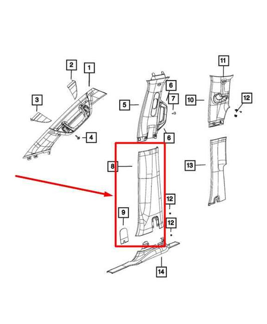 2019-2024 Ram 1500 Left Driver Side Lower B-Pillar Trim Molding 6NL69TX7AB OEM - Alshned Auto Parts