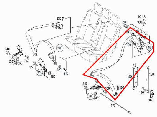 07-13 Mercedes-Benz S550 Rear RH 2nd Row Seat Belt Retractor 221-860-28-85-9C94 - Alshned Auto Parts