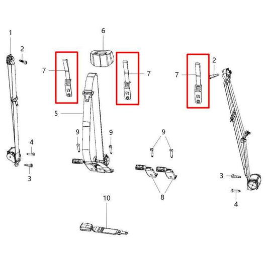 2011-20 Ram 1500 Laramie Crew Cab Rear 2nd Row Child Seat Belt Anchor Tether Set - Alshned Auto Parts