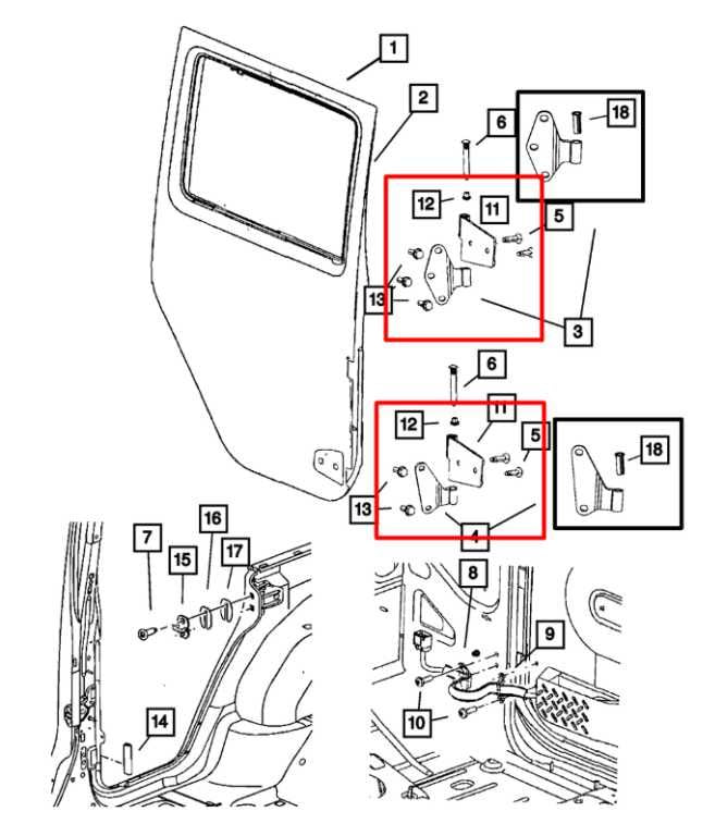 07-18 Jeep Wrangler Rear Left Door Hinge Upper and Lower w/ Bolts 55395393AE OEM - Alshned Auto Parts