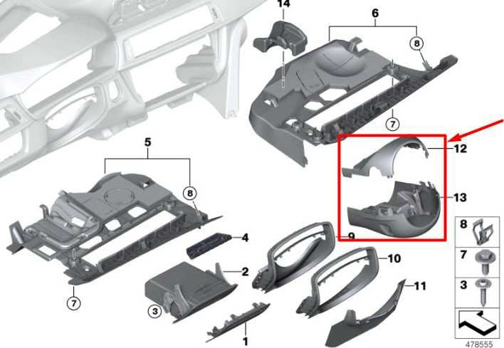 2017-20 BMW 430i xDrive Steering Column Upper and Lower Shroud Cover 613168234661
