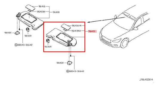 14-23 Infiniti Q50 Luxe RWD 3.0L Front Left Side Sun Visor w/ Illuminated Mirror - Alshned Auto Parts