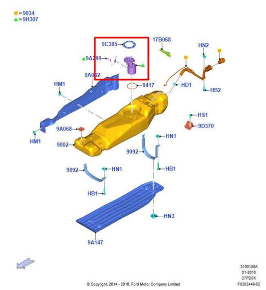 2015-2020 Ford F150 SuperCrew Cab 2.7L 4WD Fuel Pump Assembly JL34-9H307-PD OEM - Alshned Auto Parts