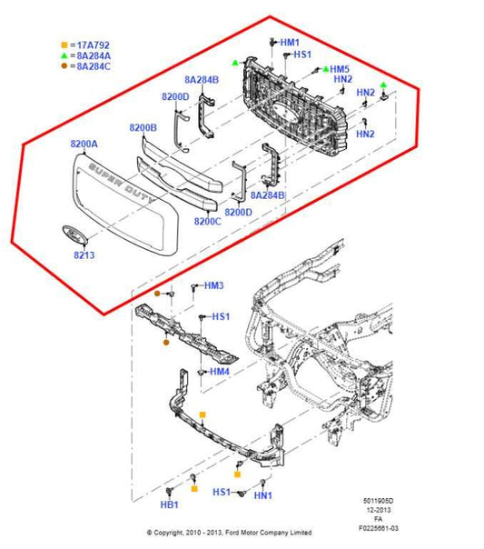 2011-16 Ford F250 Lariat Crew Cab Front Radiator Grille Chrome w/ Emblem *ReaD* - Alshned Auto Parts
