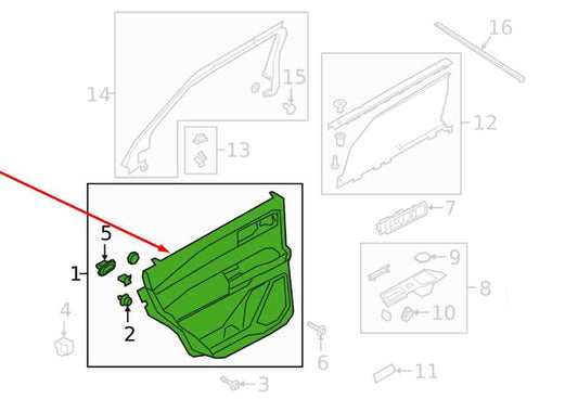 2025-26 Ford Explorer Interceptor Rear Right Side Door Trim Panel LB5B-S27406-GL - Alshned Auto Parts