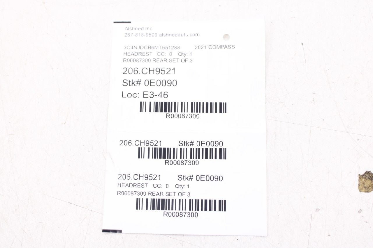 18-23 Jeep Compass Limited Rear RH LH Side and Center 2nd Row Seat Headrest Set - Alshned Auto Parts