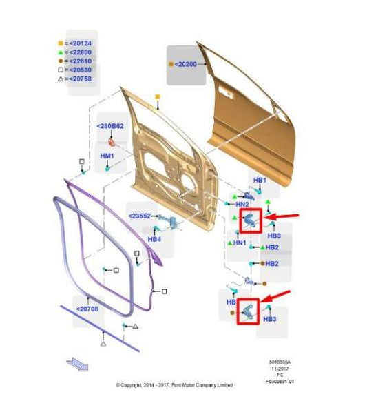 2015-2023 Ford F150 Front Right Side Door Hinge Upper & Lower FL3Z-1622800-B - Alshned Auto Parts