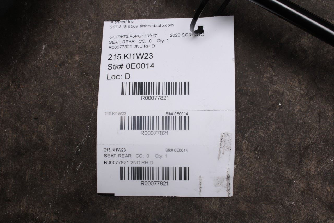 21-23 Kia Sorento X-Line SX Prestige 2.5L Rear Right Side 2nd Row Seat Complete - Alshned Auto Parts