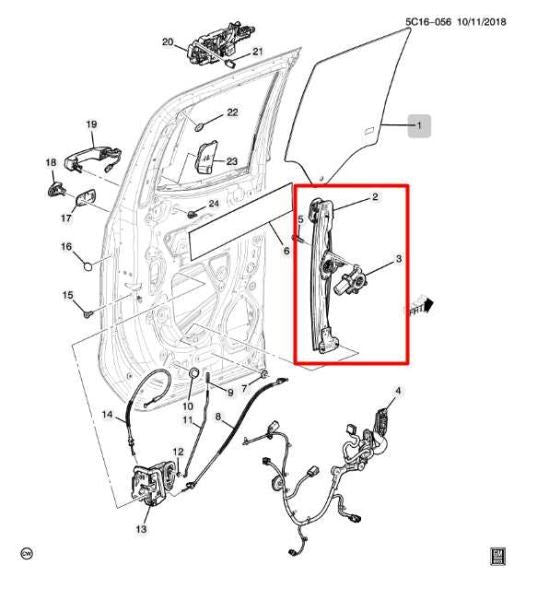 2019-2023 Chevy Silverado 1500 RR RH Door Window Regulator w/ Motor 84557412 OEM - Alshned Auto Parts