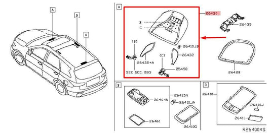 2016-20 Infiniti QX60 FR Overhead Console Dome Light Lamp Switch 26430-3JB0A OEM - Alshned Auto Parts