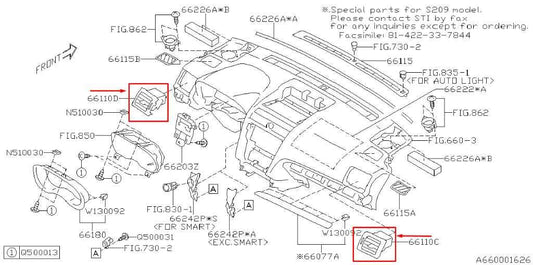 17-21 Subaru WRX Premium FR Right and Left Dash Outer Air Vent Grille 66110SG040 - Alshned Auto Parts