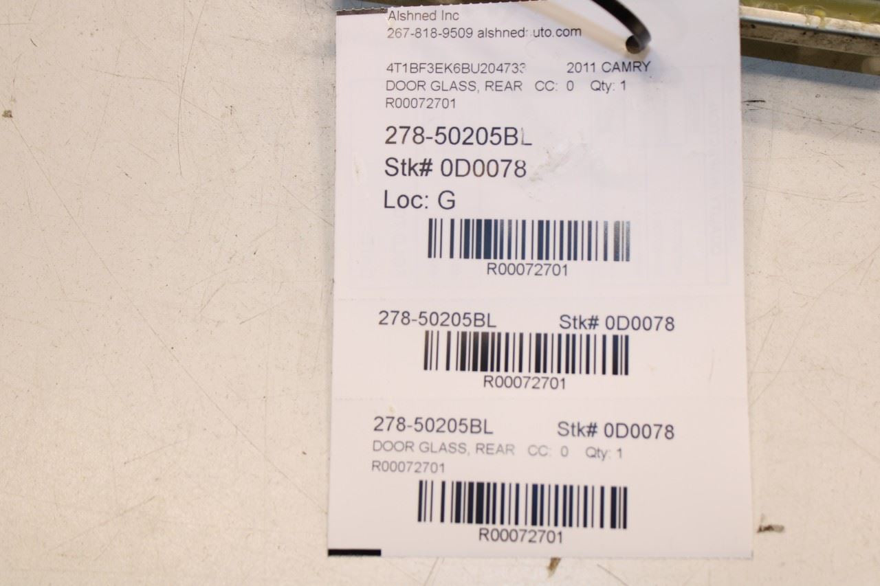 2007-2011 Toyota Camry LE Rear Left Driver Side Door Window Glass 68104-06090 - Alshned Auto Parts