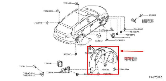 13-18 Nissan Pathfinder RR LH Quarter Fender Liner Splash Shield 76749-9PF0A OEM - Alshned Auto Parts