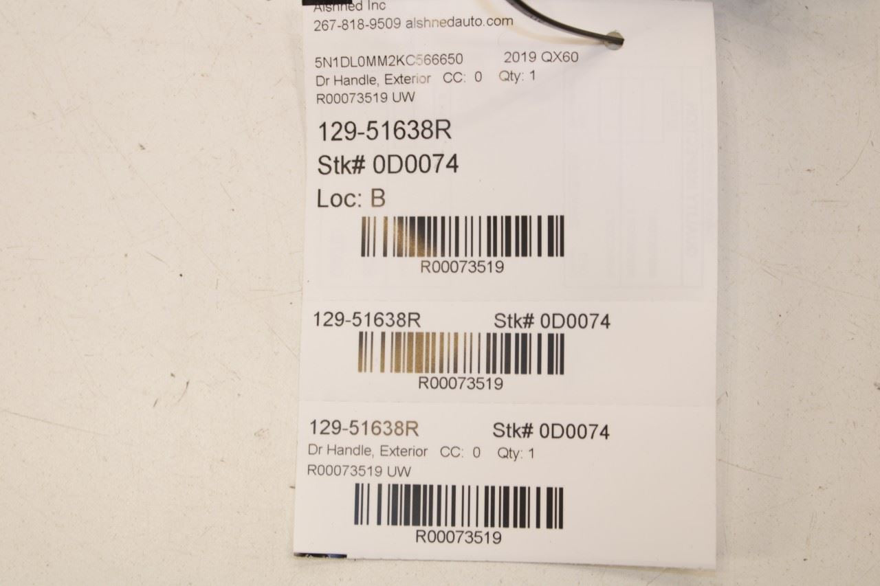 2014-20 Infiniti QX60 Pure Rear Right Side Exterior Door Handle 82640-1BA0A OEM - Alshned Auto Parts