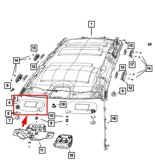 14-21 Jeep Grand Cherokee Front Right Sun Visor w/ Illuminated Mirror 1LS27DX9AF - Alshned Auto Parts