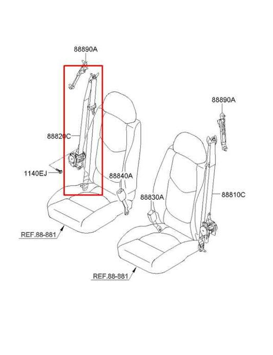 2009-13 Kia Soul+ GL Front Passenger RH Side Seat Belt Retractor 88820-2K600 OEM - Alshned Auto Parts