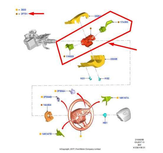 2018-22 Ford EcoSport Steering Column Turn Signal Wiper Switch GN15-3F944-AJ OEM - Alshned Auto Parts