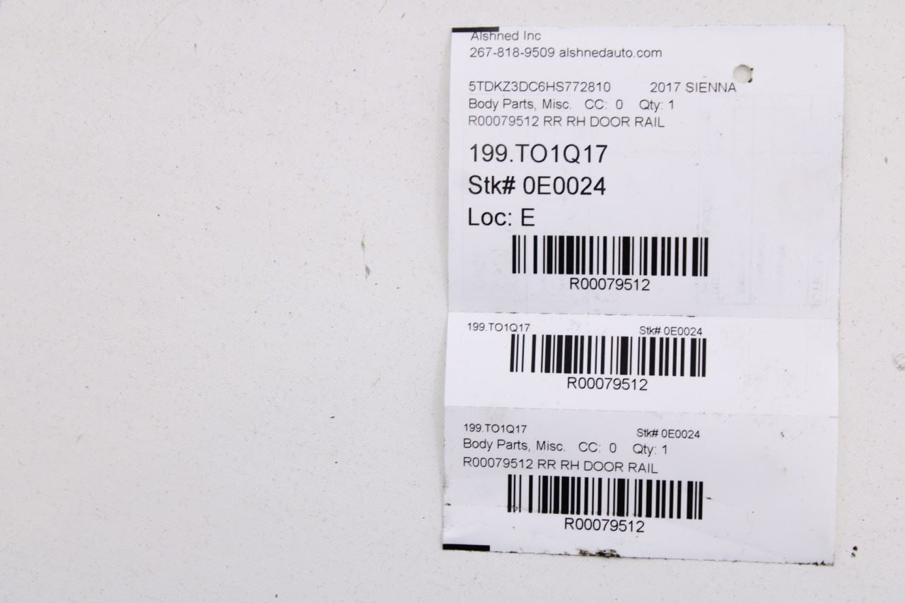 11-20 Toyota Sienna LE FWD Rear Passenger Right Side Sliding Door Upper Rail Set - Alshned Auto Parts