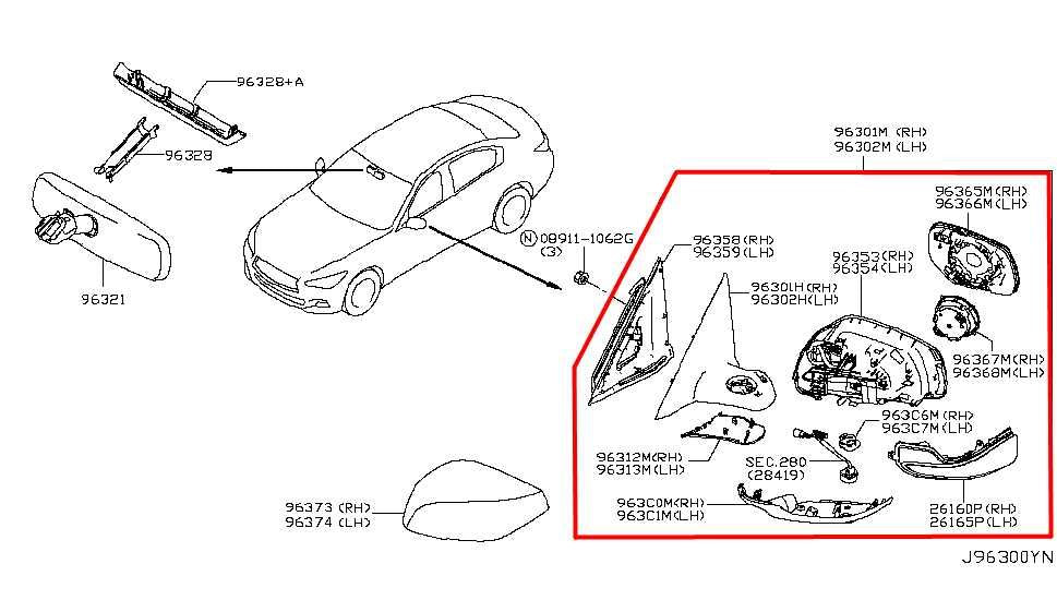 15-19 Infiniti Q50 Premium 3.0L RWD Driver LH Side Rear View Mirror 96302-4HK1A - Alshned Auto Parts