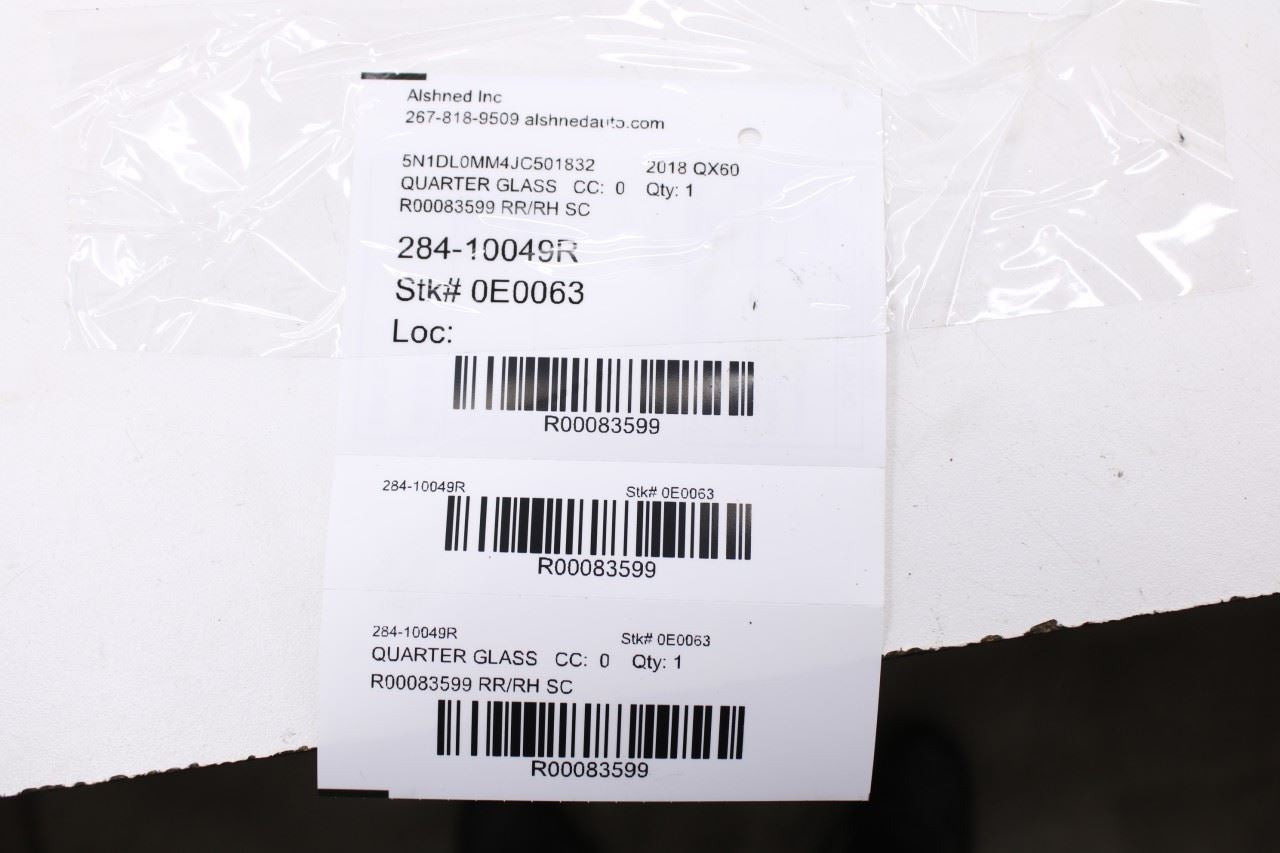 2014-20 Infiniti QX60 Rear Right Passenger Side Quarter Window Glass 83300-9NP0A9