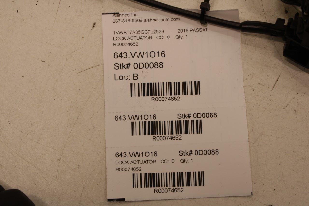 2012-2017 Volkswagen Passat SE Rear Right Door Lock Latch Actuator 5K4-839-016-S - Alshned Auto Parts