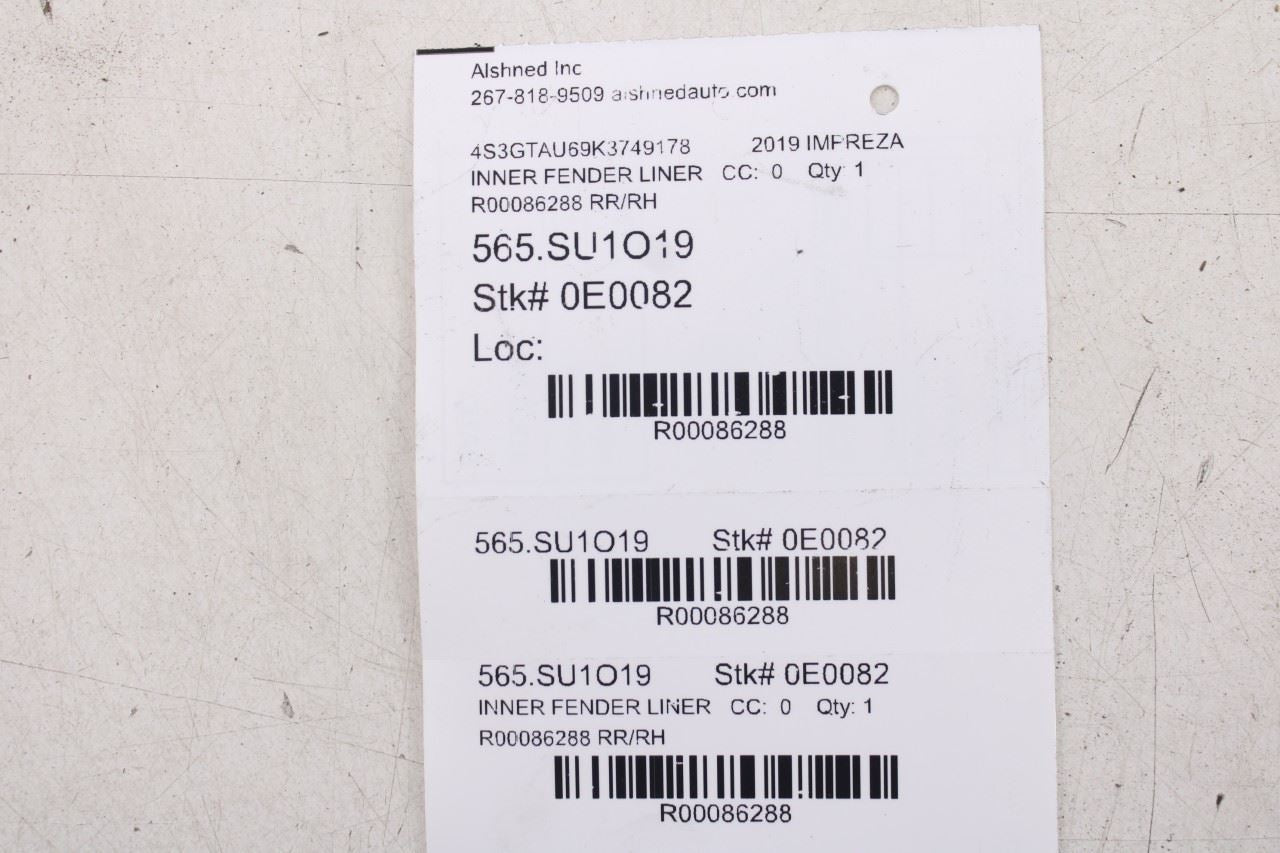 17-21 Subaru Impreza 2.0I Limited Rear Right Side Wheelhouse Liner Splash Shield11