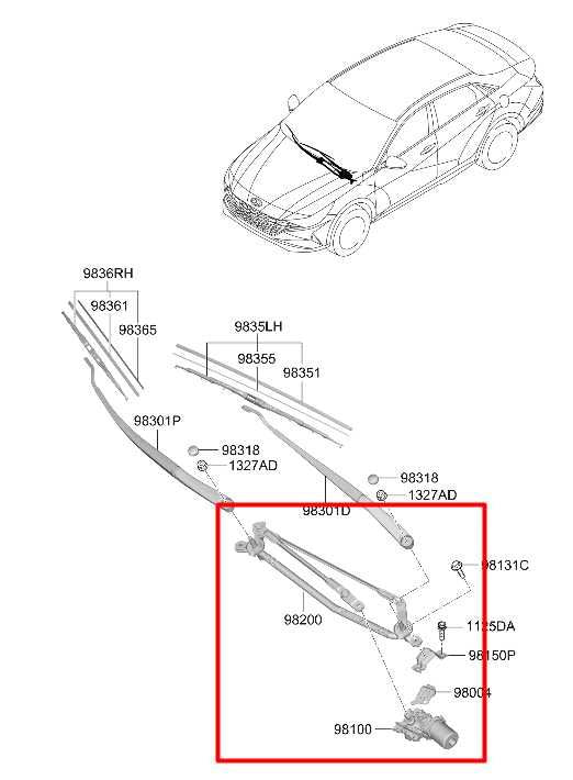 2021-2023 Hyundai Elantra Front Windshield Wiper Transmission Linkage w/ Motor1