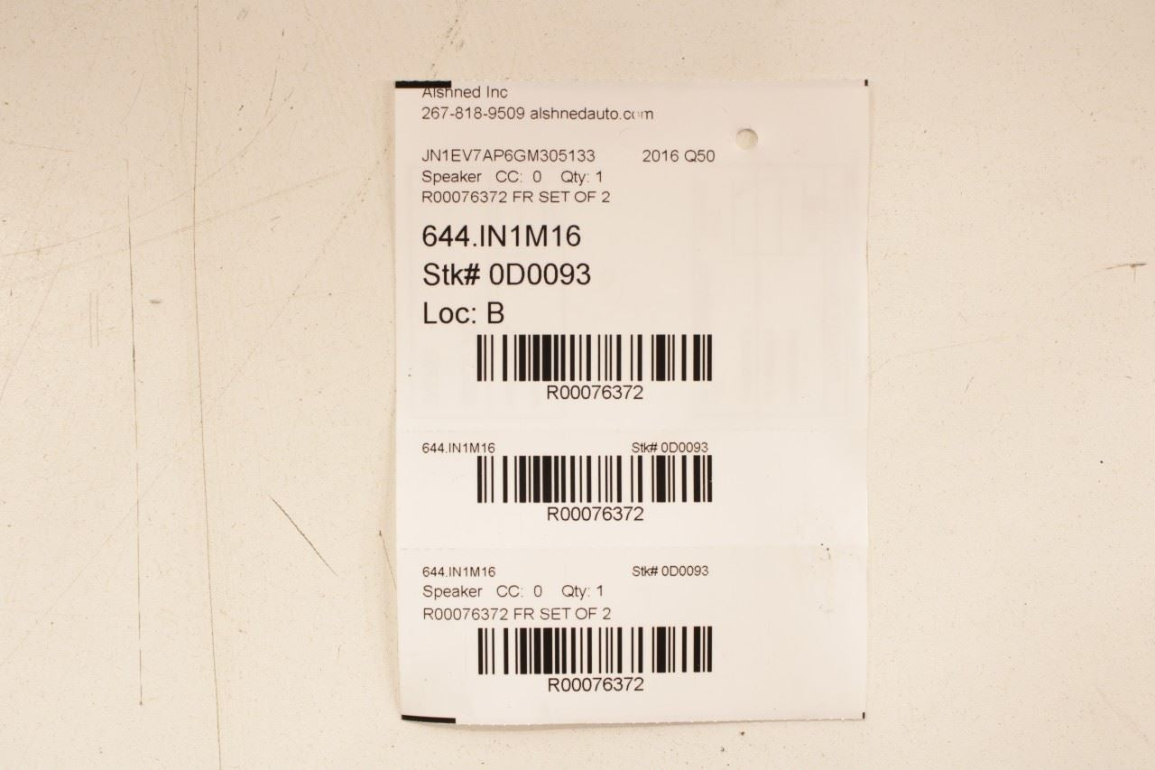 14-24 Infiniti Q50 Premium FR Right and Left Door Bose Audio Speaker 28150-5CA2A - Alshned Auto Parts
