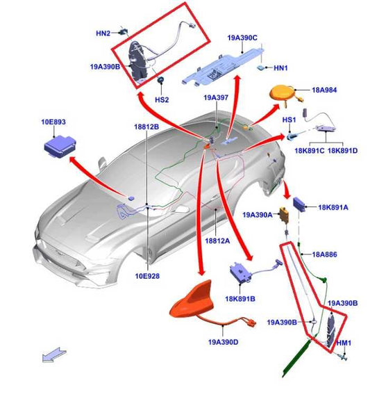 2018-2023 Ford Mustang GT Rear Right and Left Side Aerial Antenna JR3T-19K351-BA - Alshned Auto Parts