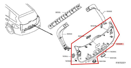 14-20 Infiniti QX60 Rear Liftgate Lid Lower Cover Trim w/ Release Switch Button - Alshned Auto Parts