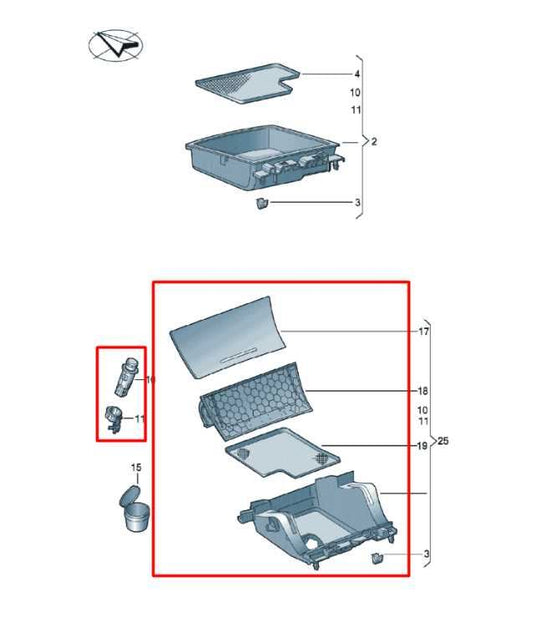 16-18 Volkswagen Passat SE 1.8L FWD Center Console Storage Tray w/ Power Outlets - Alshned Auto Parts