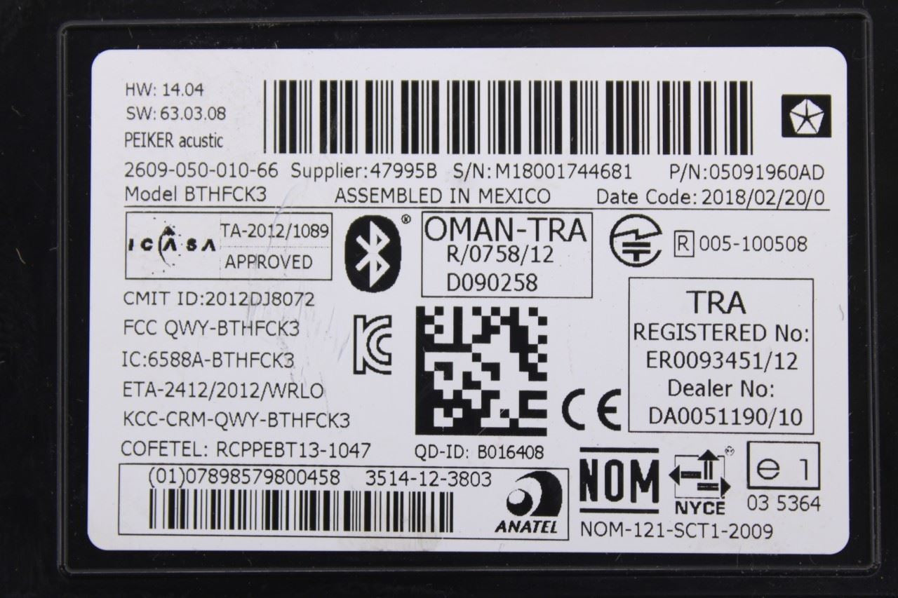 11-18 Dodge Grand Caravan GT Telematics Communication Control Module 05091960AD 1